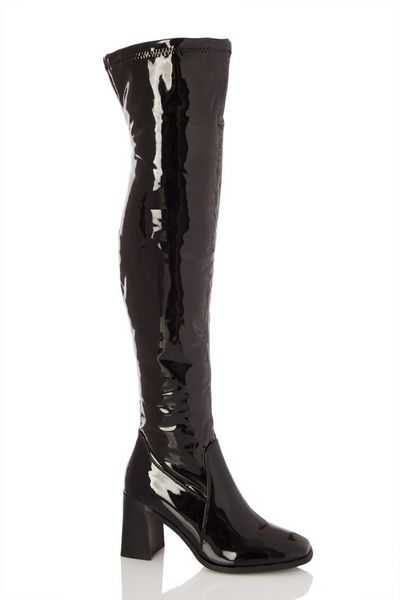 Black Patent Over The Knee Boot