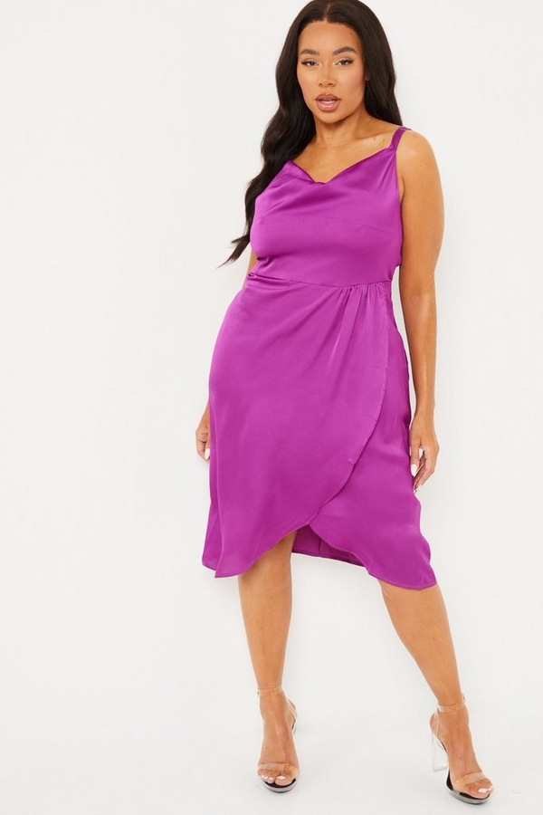Curve Purple Satin Strappy Midi Dress