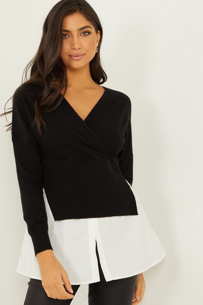 Black Knitted Wrap Jumper