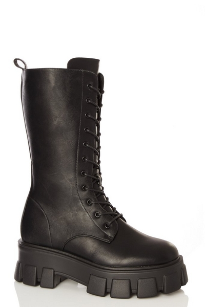 Black Faux Leather Calf Boots