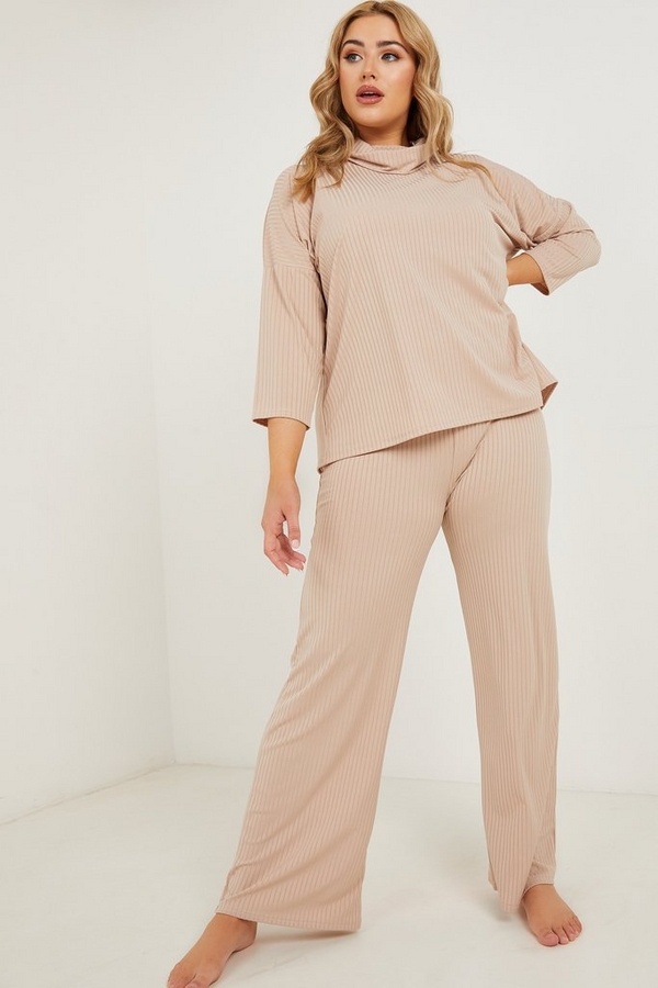 Curve Stone Ribbed Palazzo Trousers