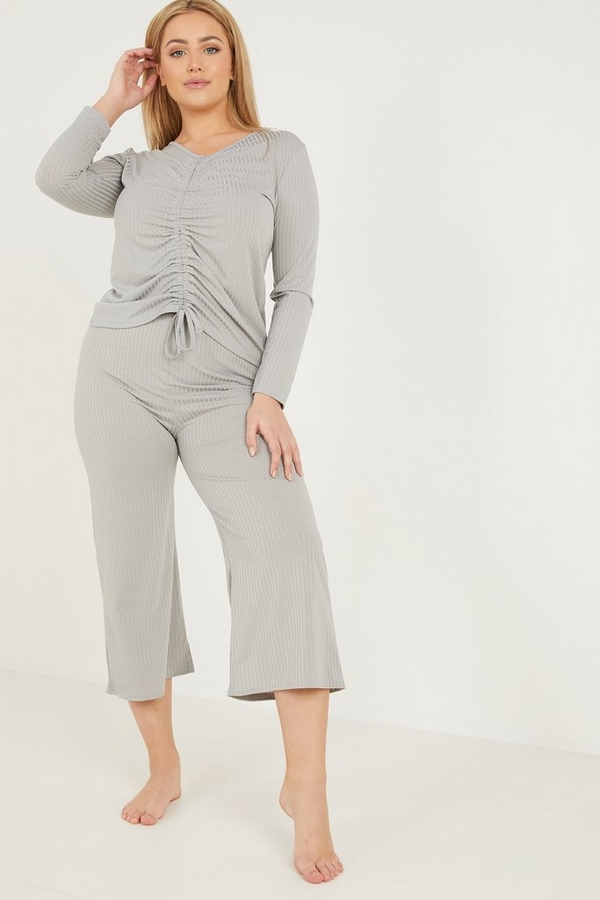 Curve Grey Ribbed Culotte Trousers