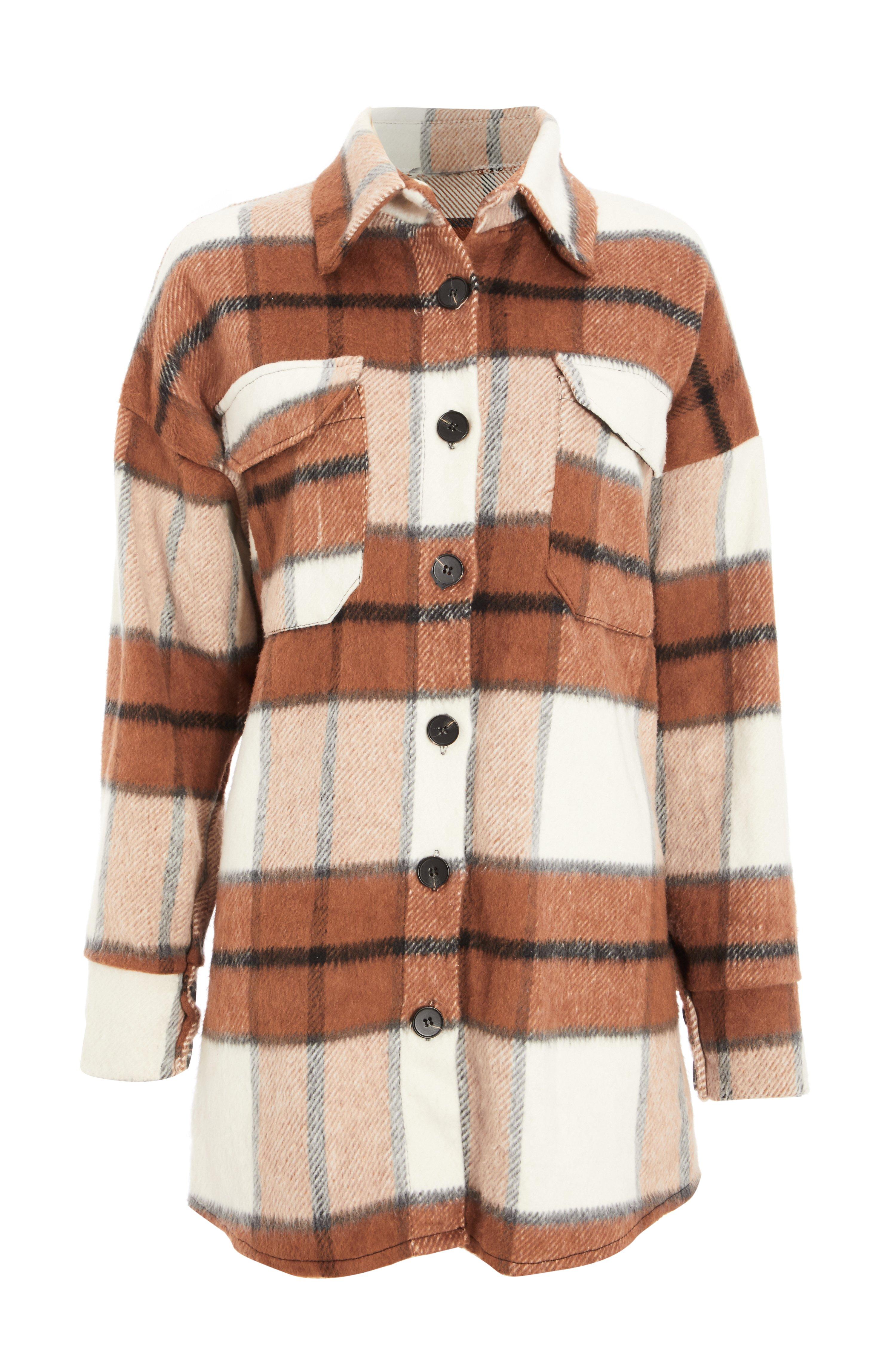 Camel Checked Shacket - Quiz Clothing