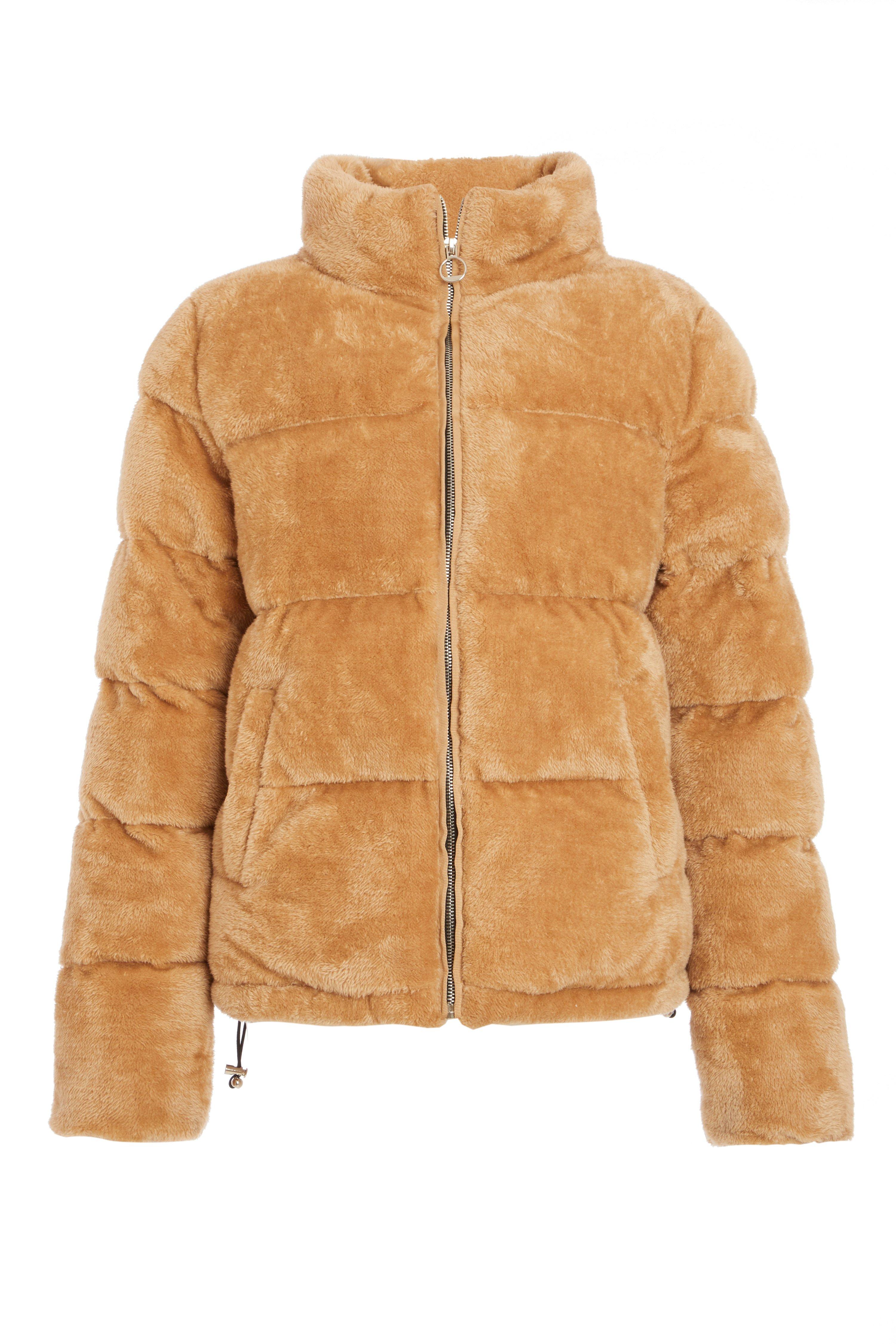 Camel Faux Fur Padded Jacket - Quiz Clothing