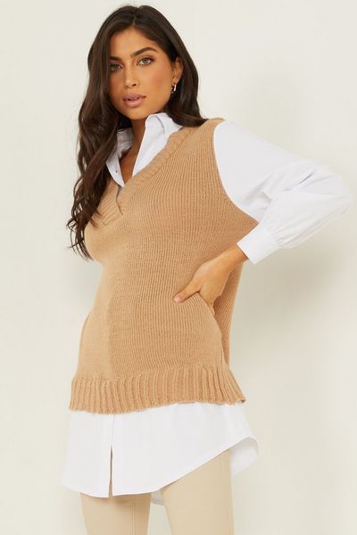 Camel Knitted Tunic Top