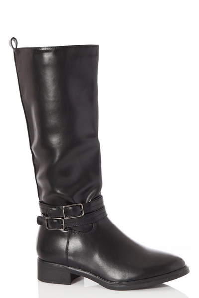Black Faux Leather Riding Boot