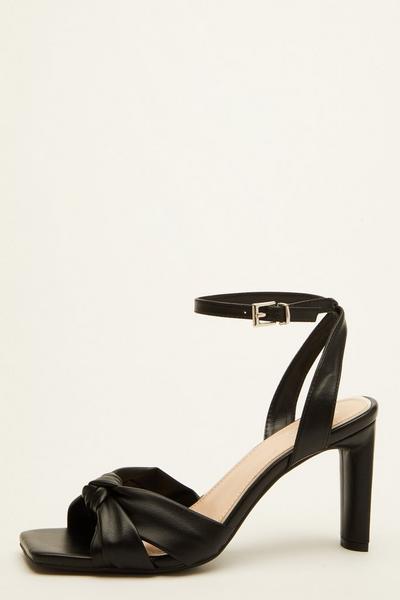 Black Faux Leather Heeled Sandals