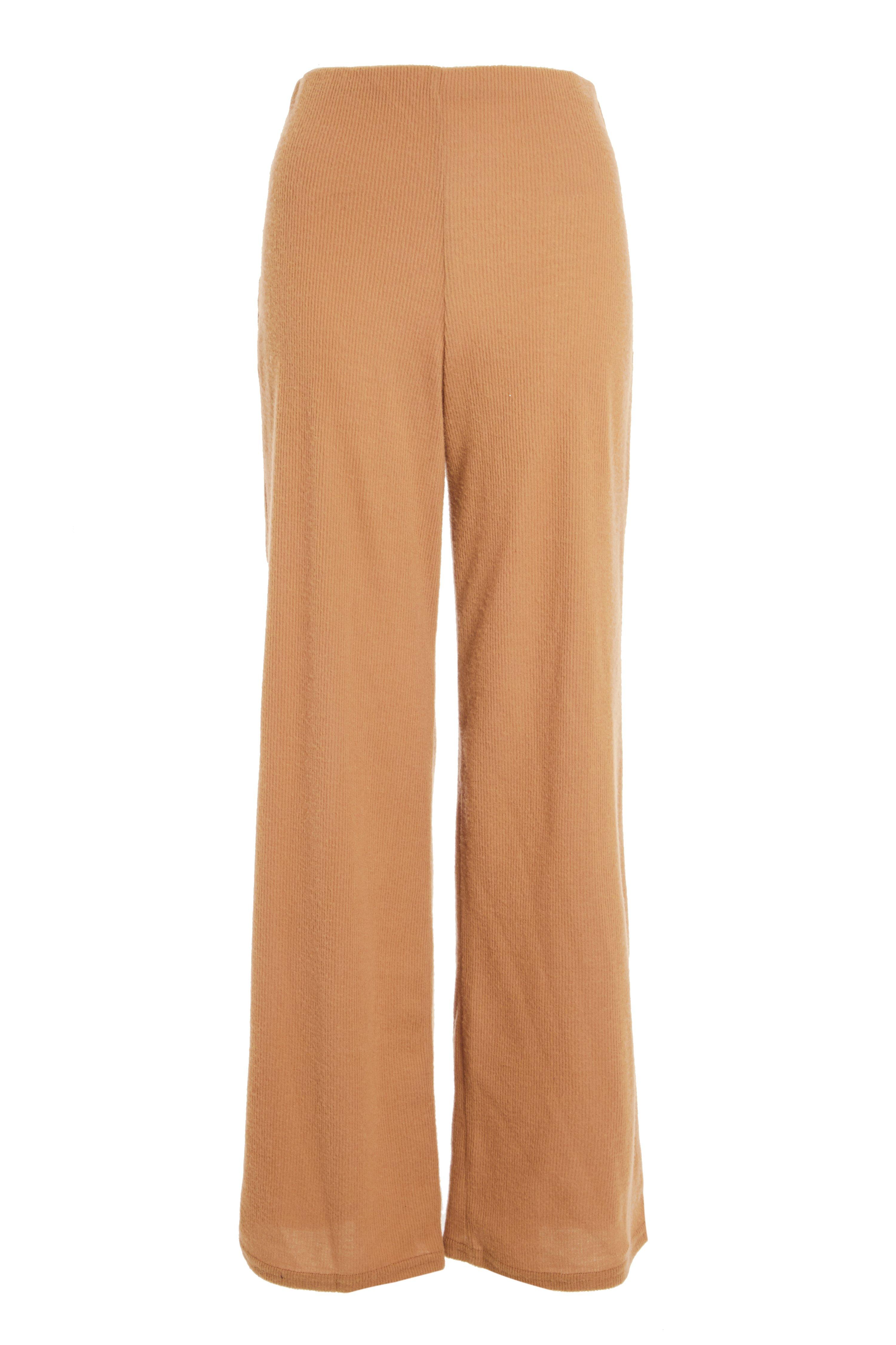Camel Ribbed Palazzo Trousers - Quiz Clothing