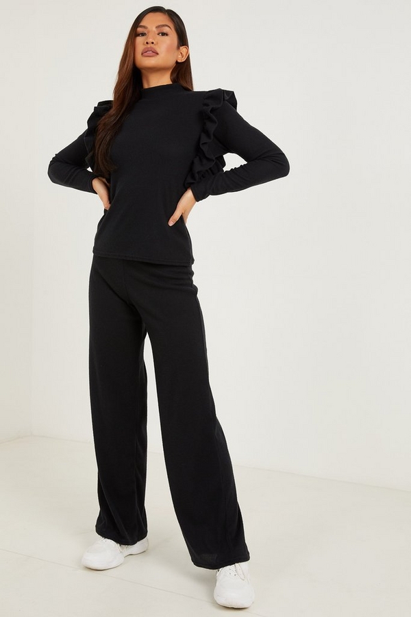 Black Ribbed Palazzo Trousers