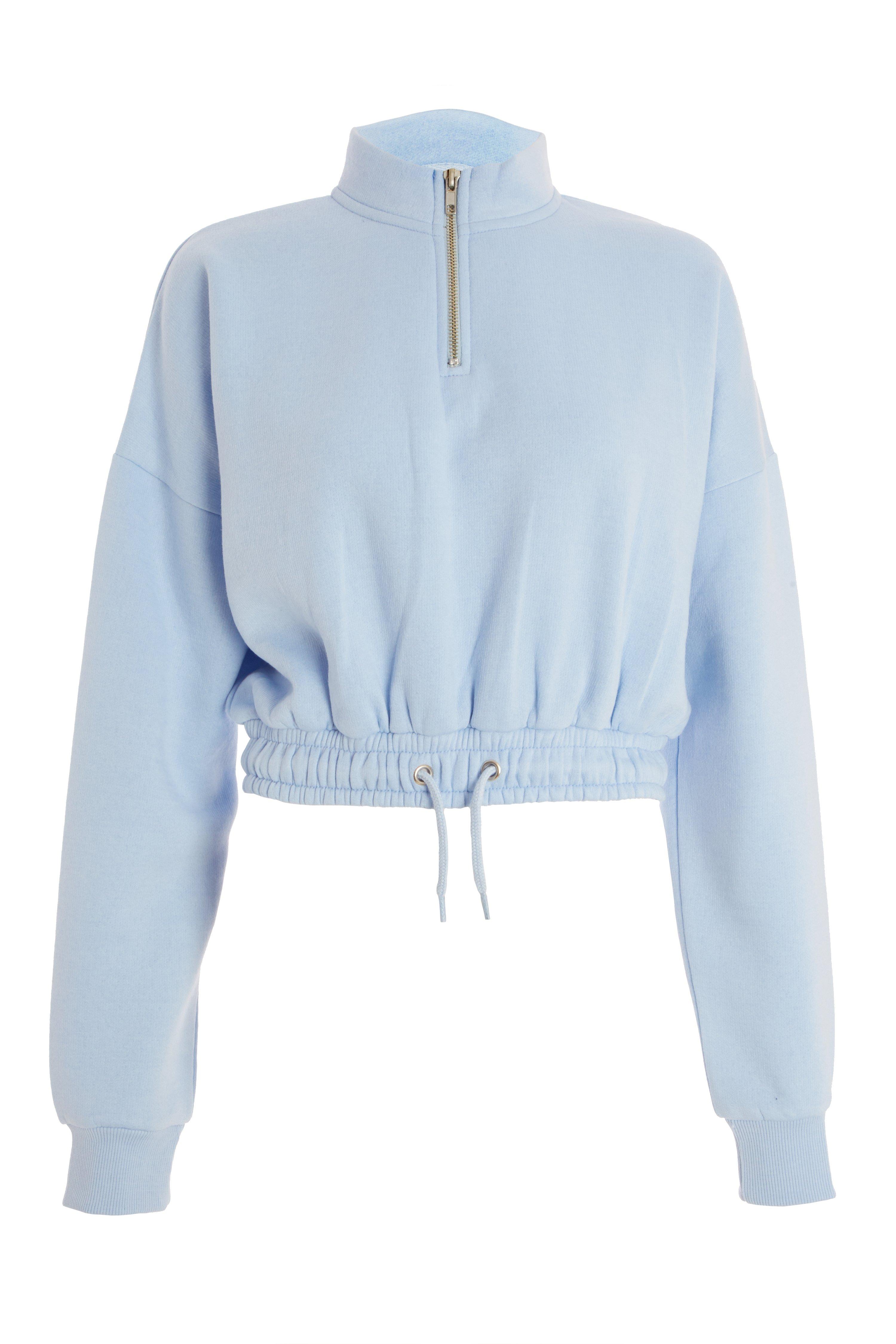Blue Zip Cropped Sweatshirt - Quiz Clothing