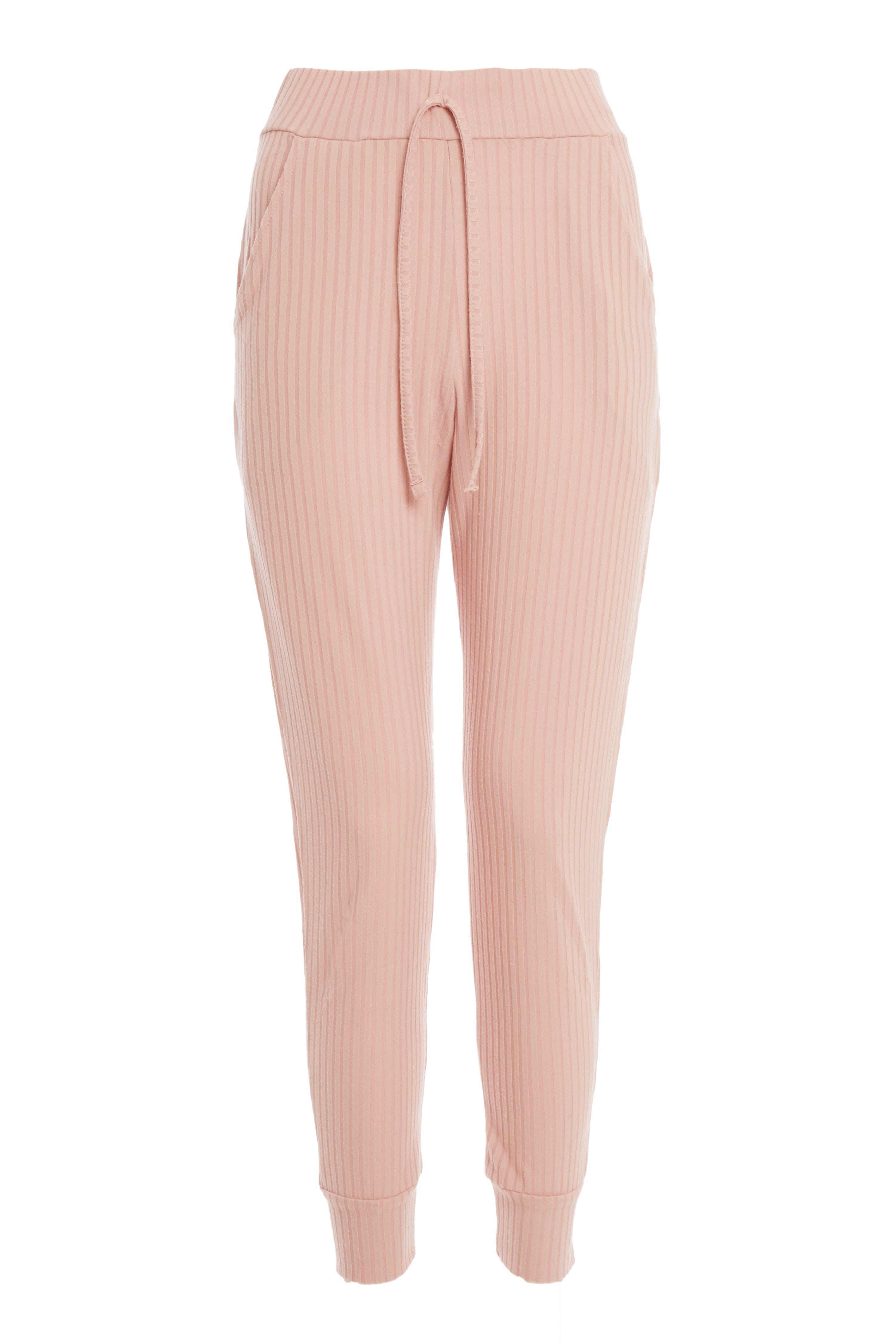 Petite Pink Ribbed Trousers - Quiz Clothing