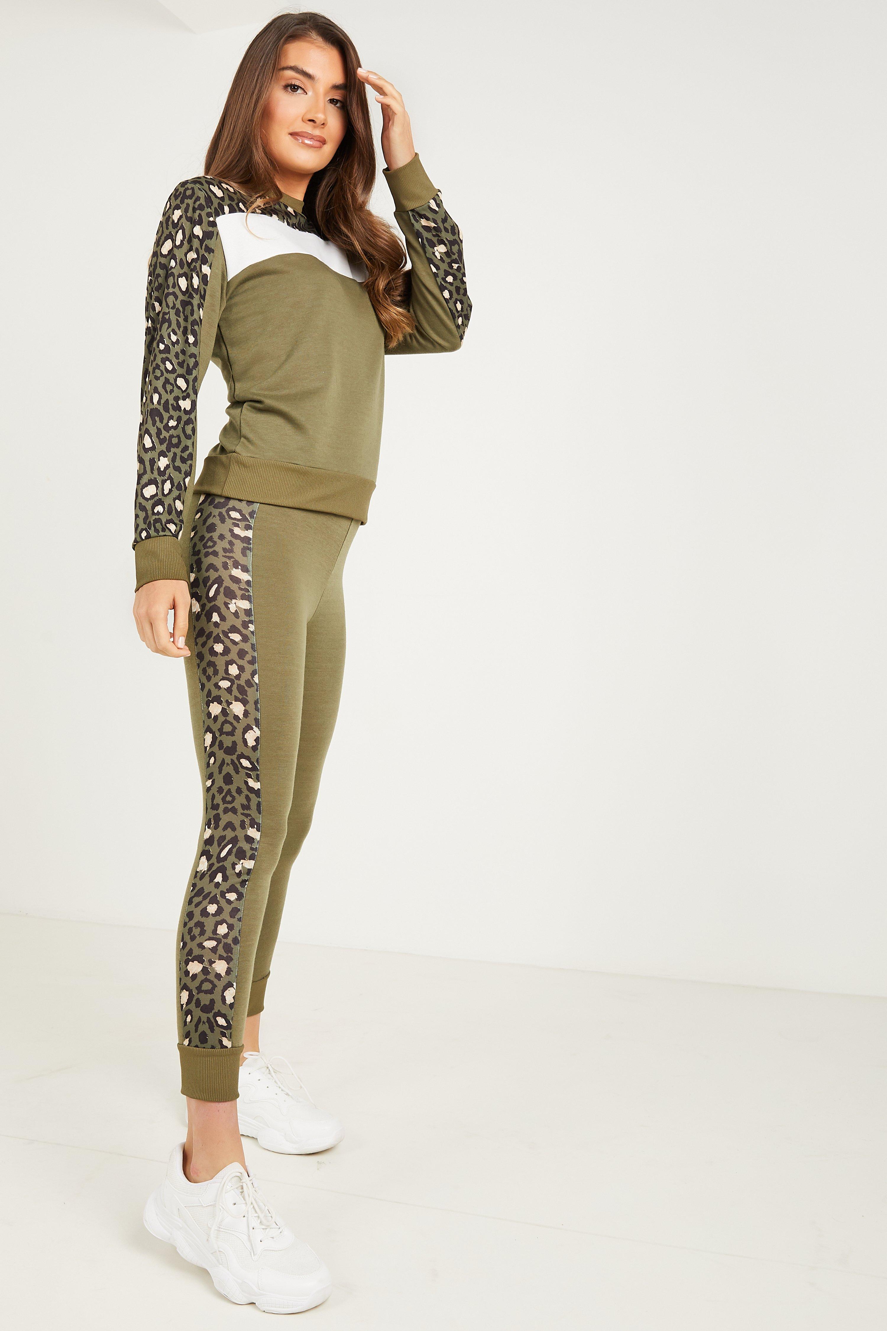 khaki animal print leggings