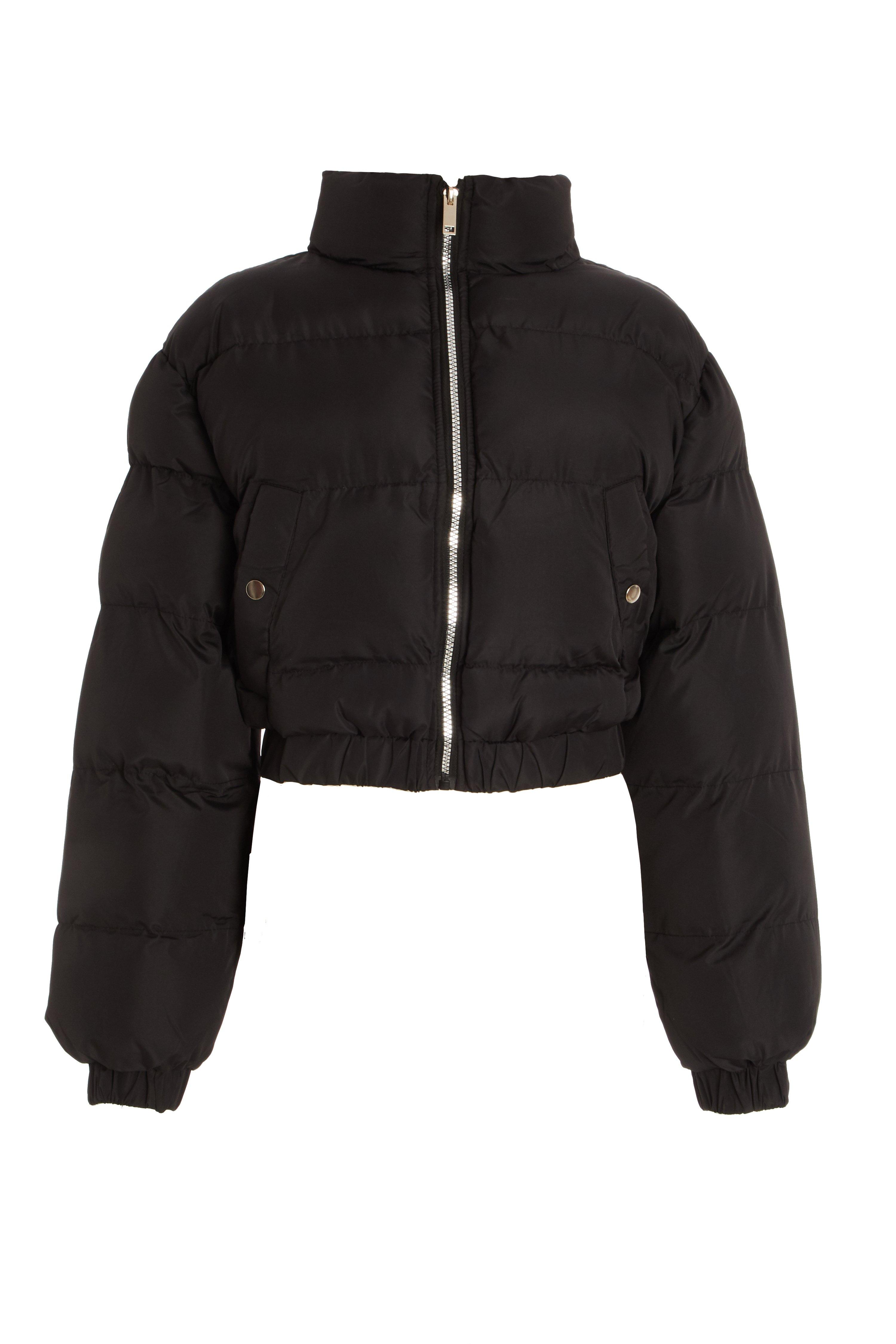 Black Cropped Puffer Jacket - Quiz Clothing
