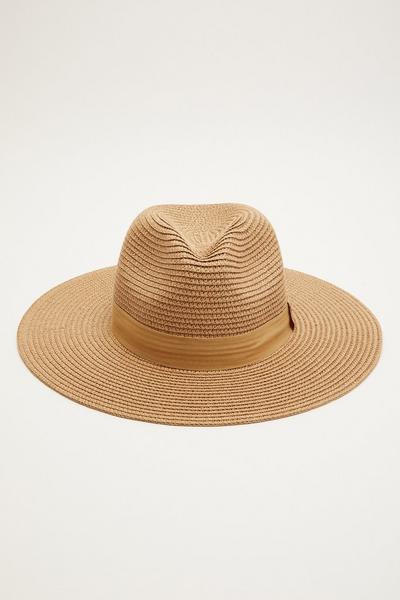 Tan Straw Fedora Hat