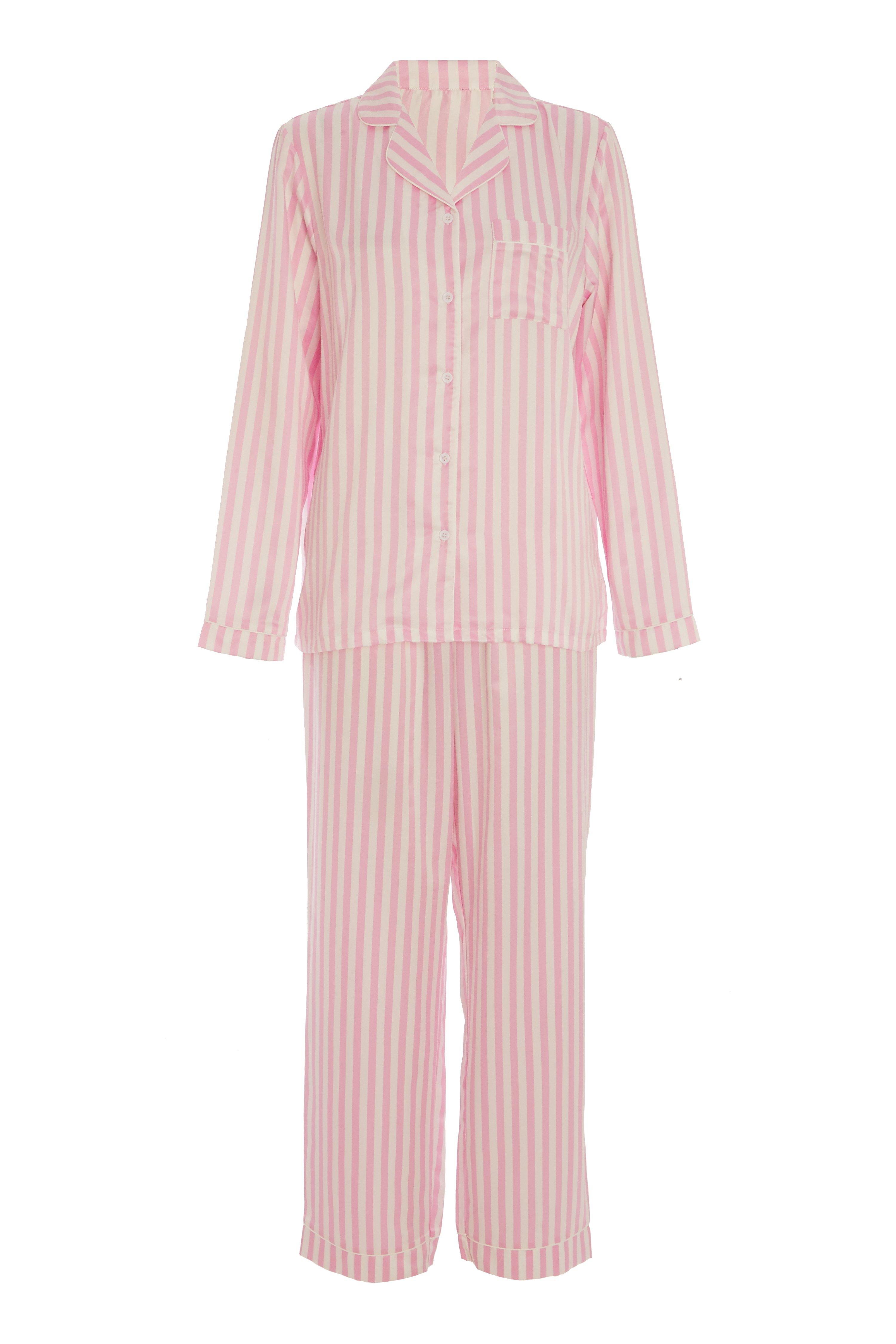 Pink Stripe Long Pyjama Set - Quiz Clothing