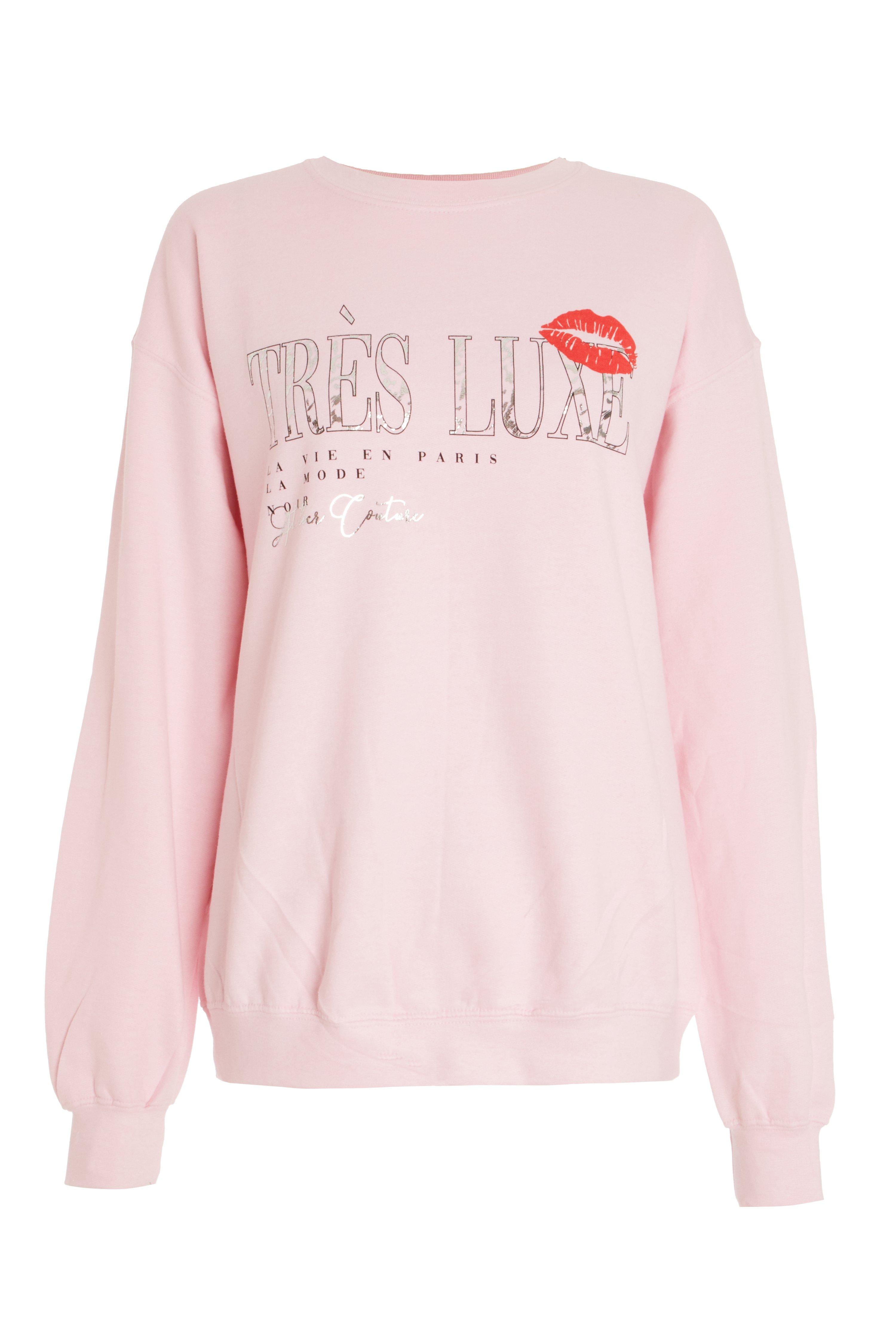 Pink Slogan Print Sweatshirt - Quiz Clothing