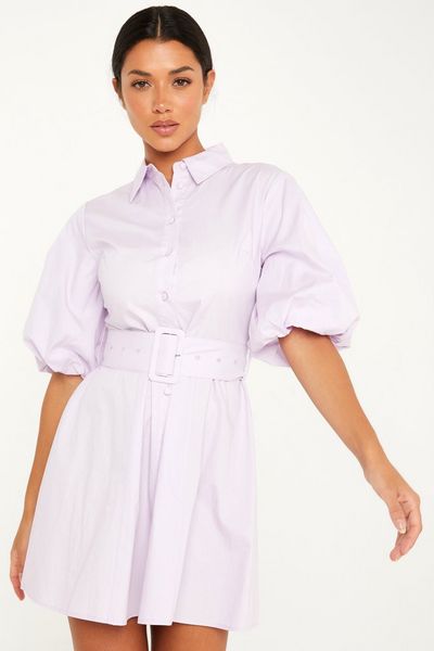 Lilac Puff Sleeve Shirt Dress