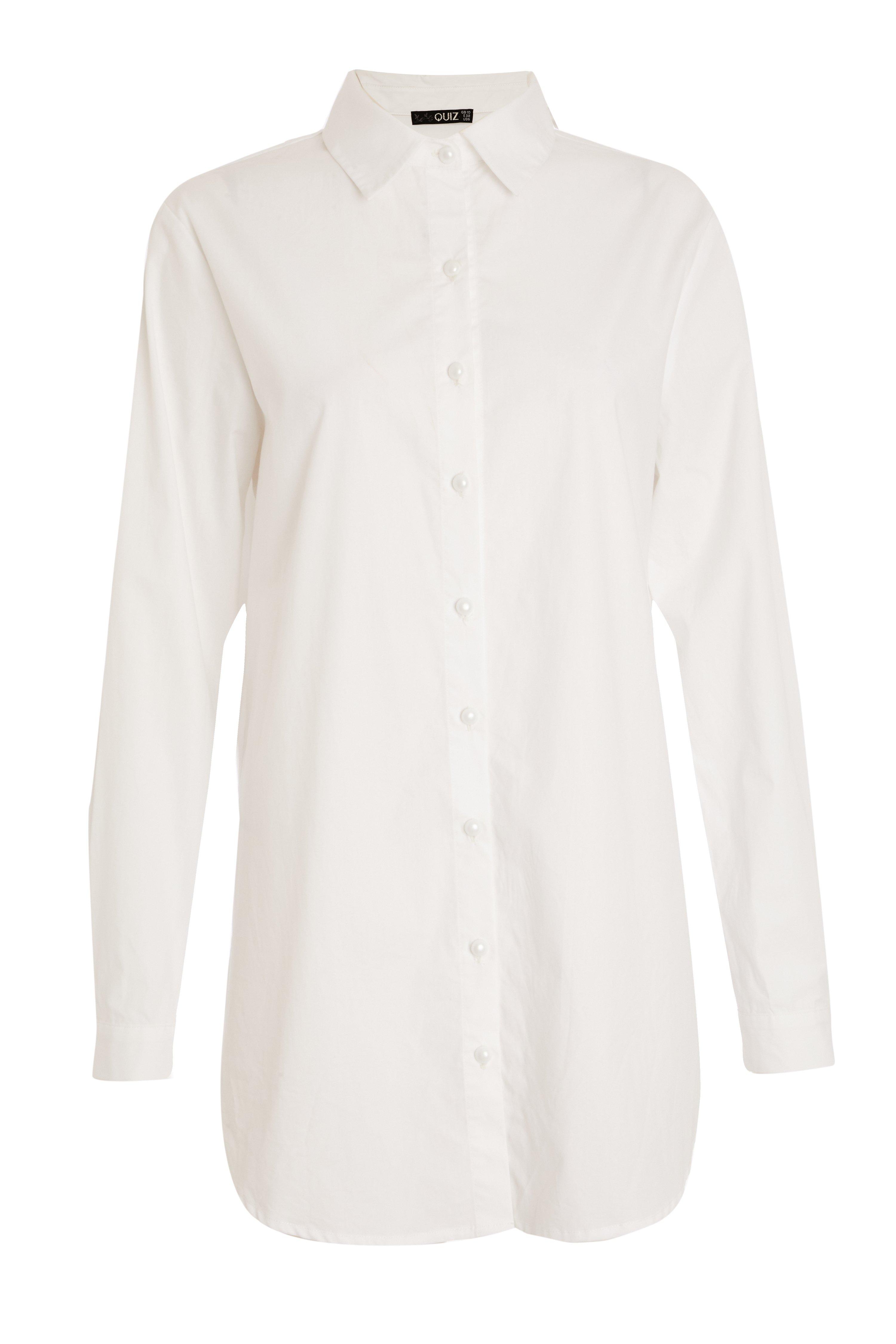 White Long Line Shirt - Quiz Clothing