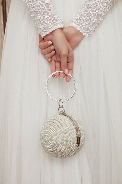Bridal White Pearl Sphere Bag