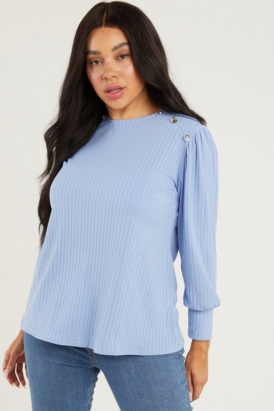 Curve Pale Blue Ribbed Top