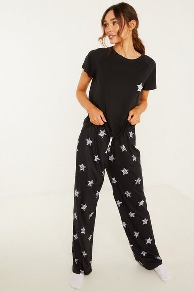 Black Star Long Pyjama Set
