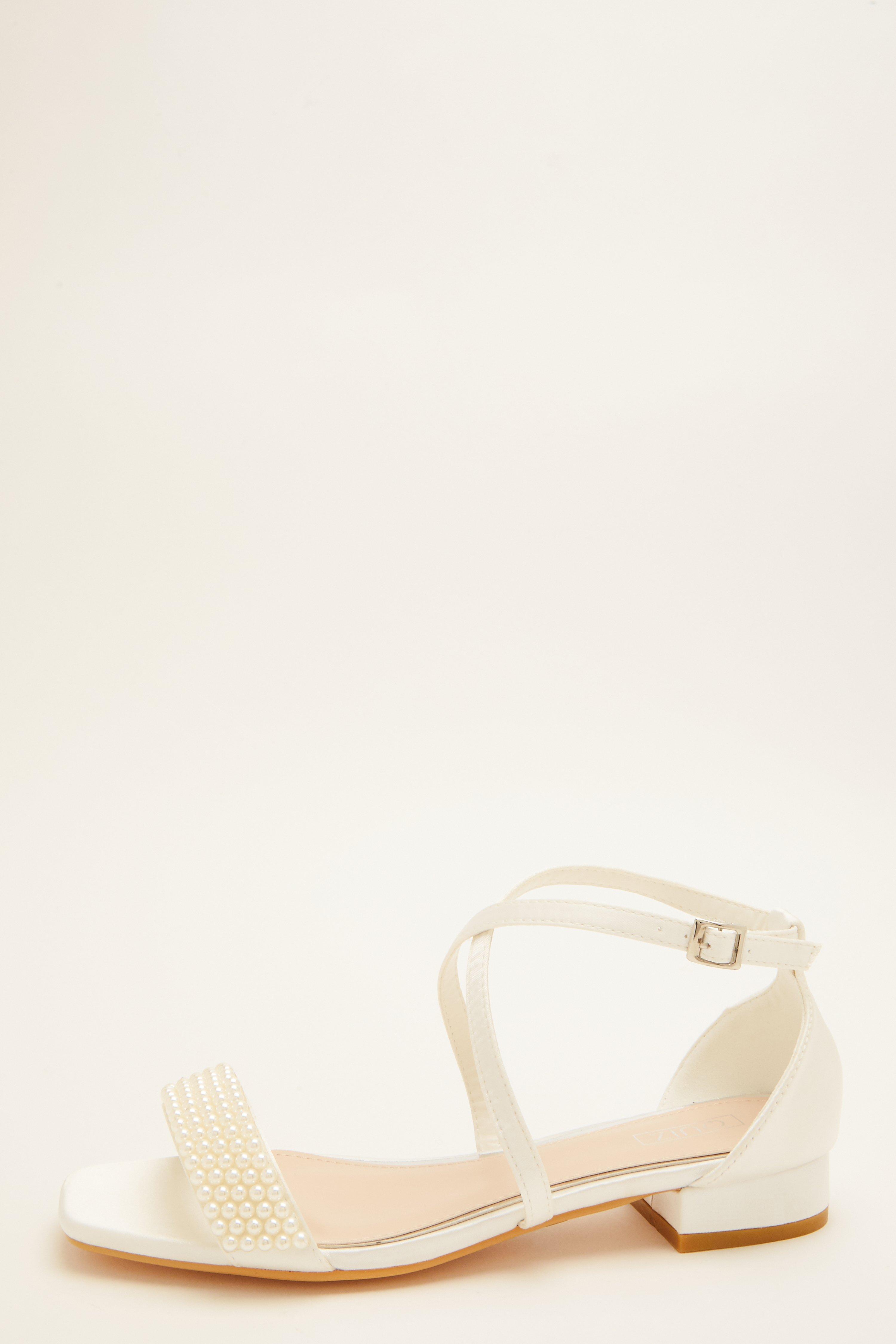 bridal white pearl flat sandals