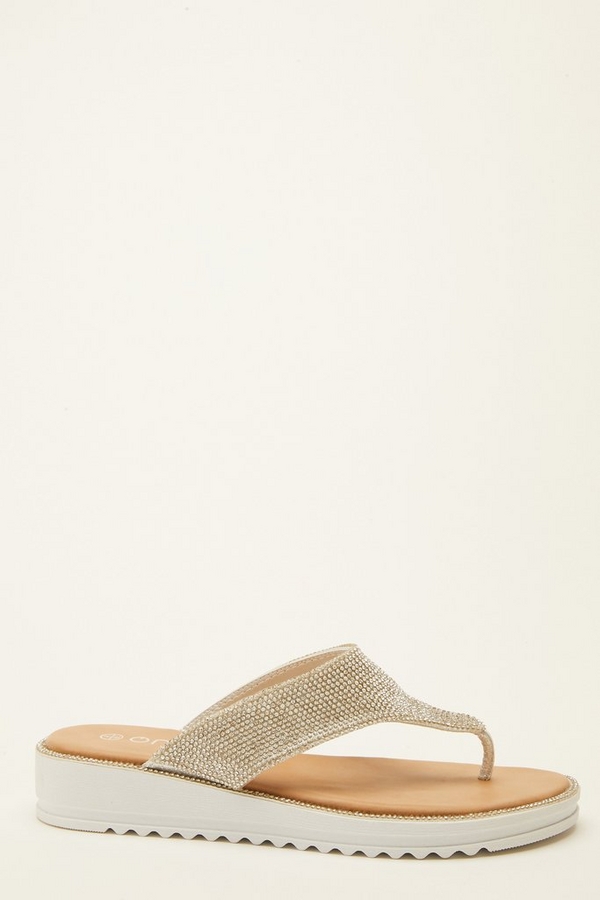 quiz silver diamante flat sandals
