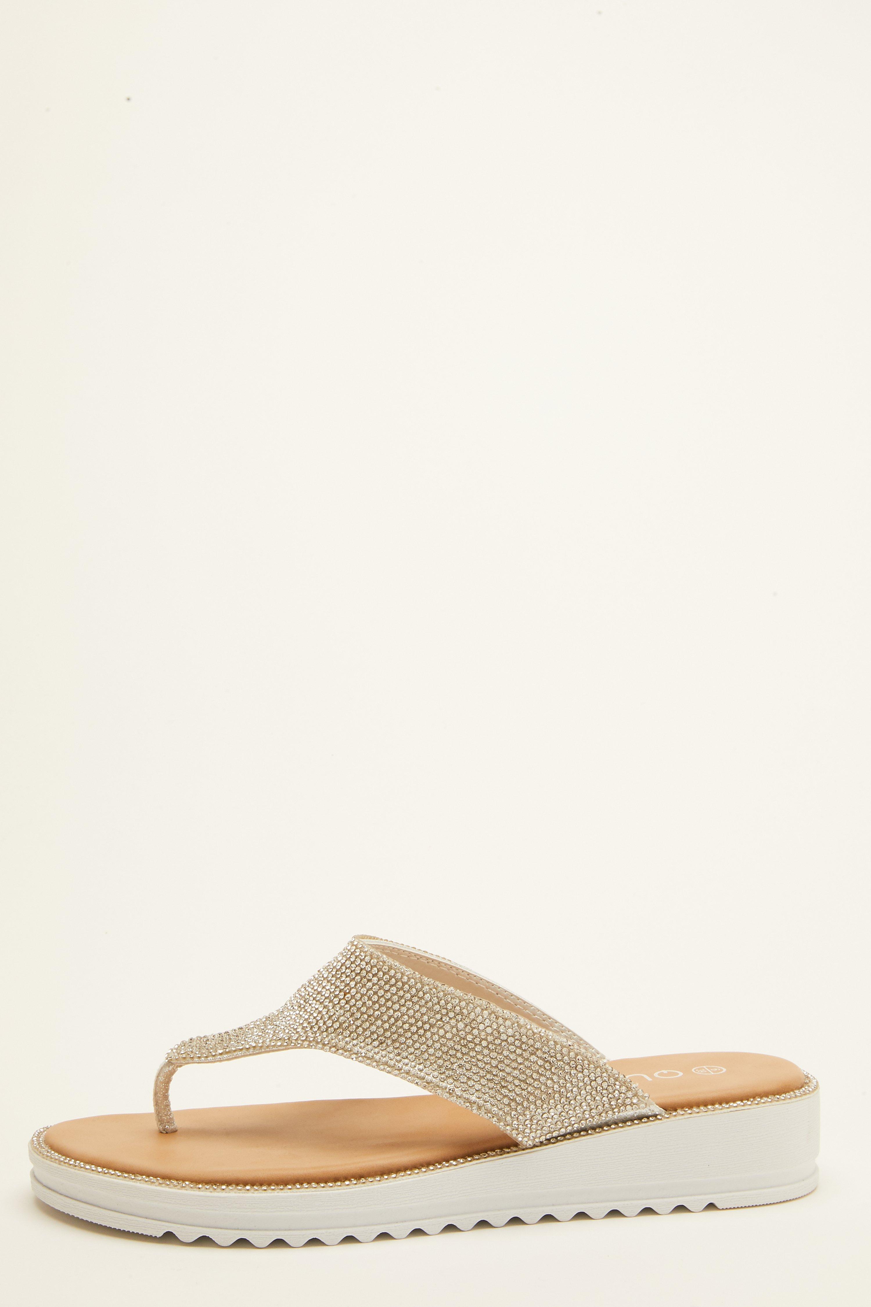 quiz silver diamante flat sandals