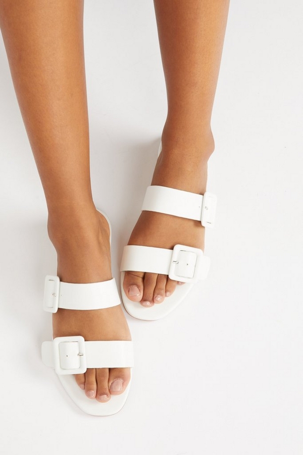 White Faux Leather Mule Sandals