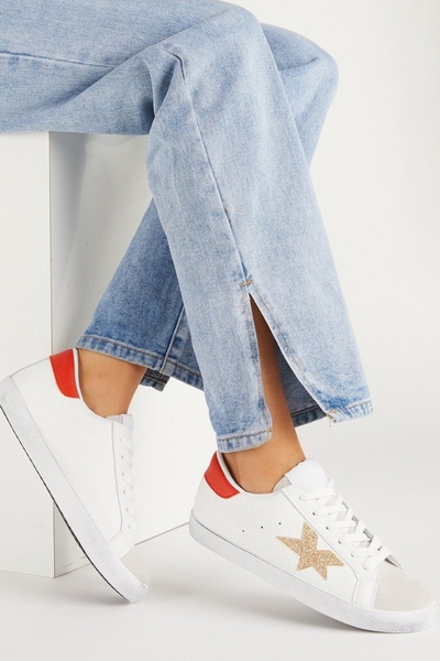 White Faux Leather Star Trainer