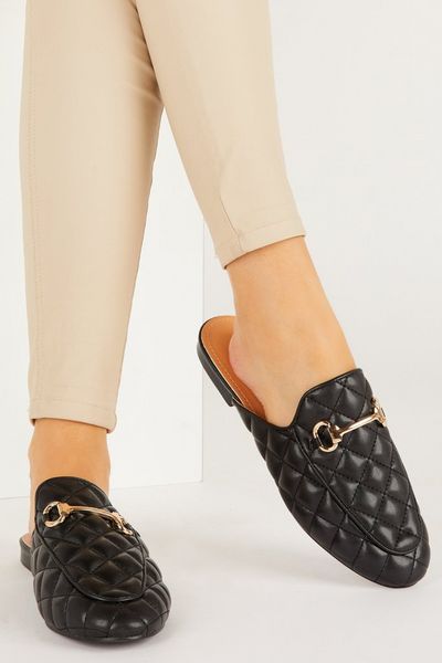 Black Quilted Mule Loafer
