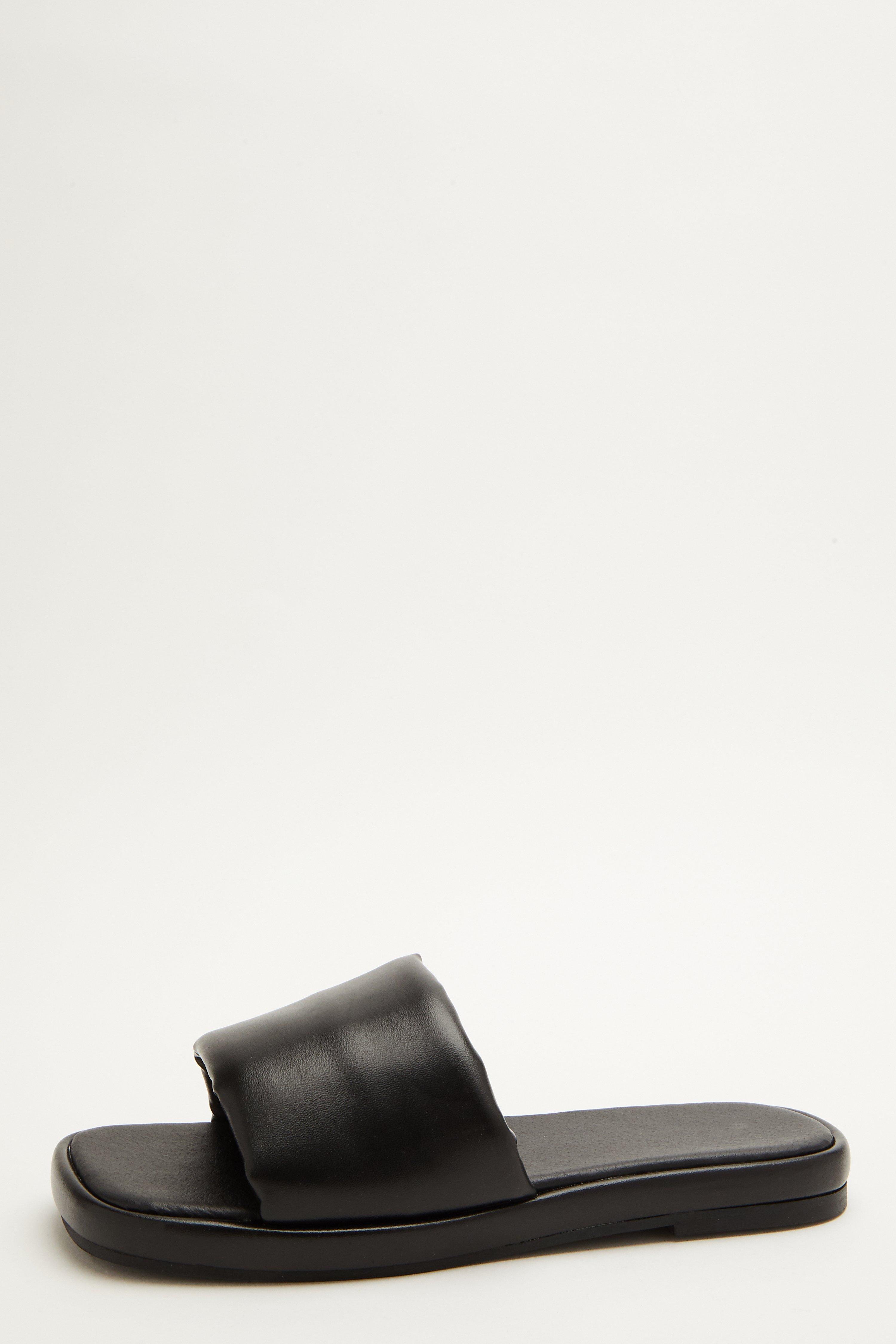 black flat mule sandals