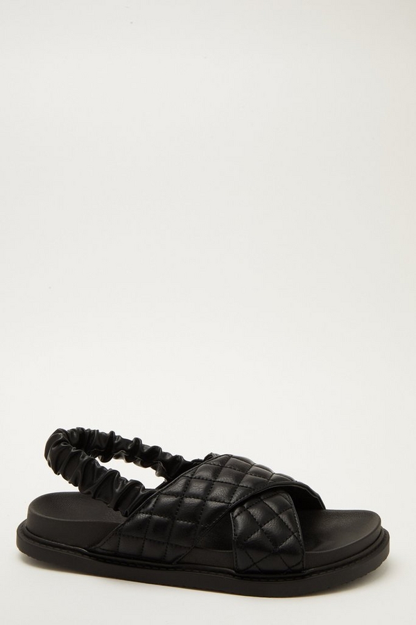 Black Quilted Cross Strap Sandals