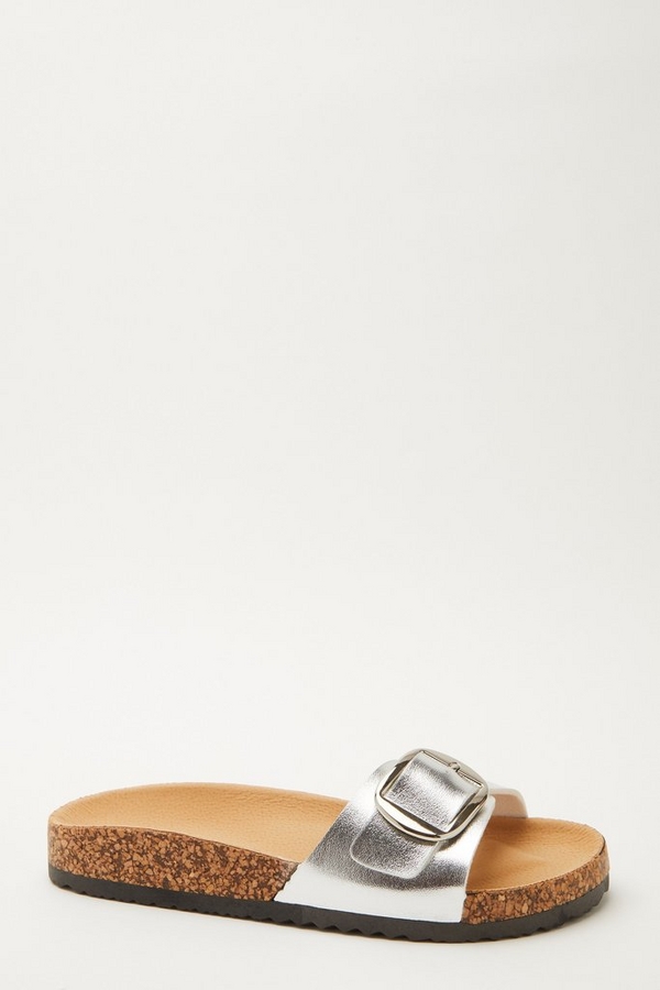 silver buckle sandals