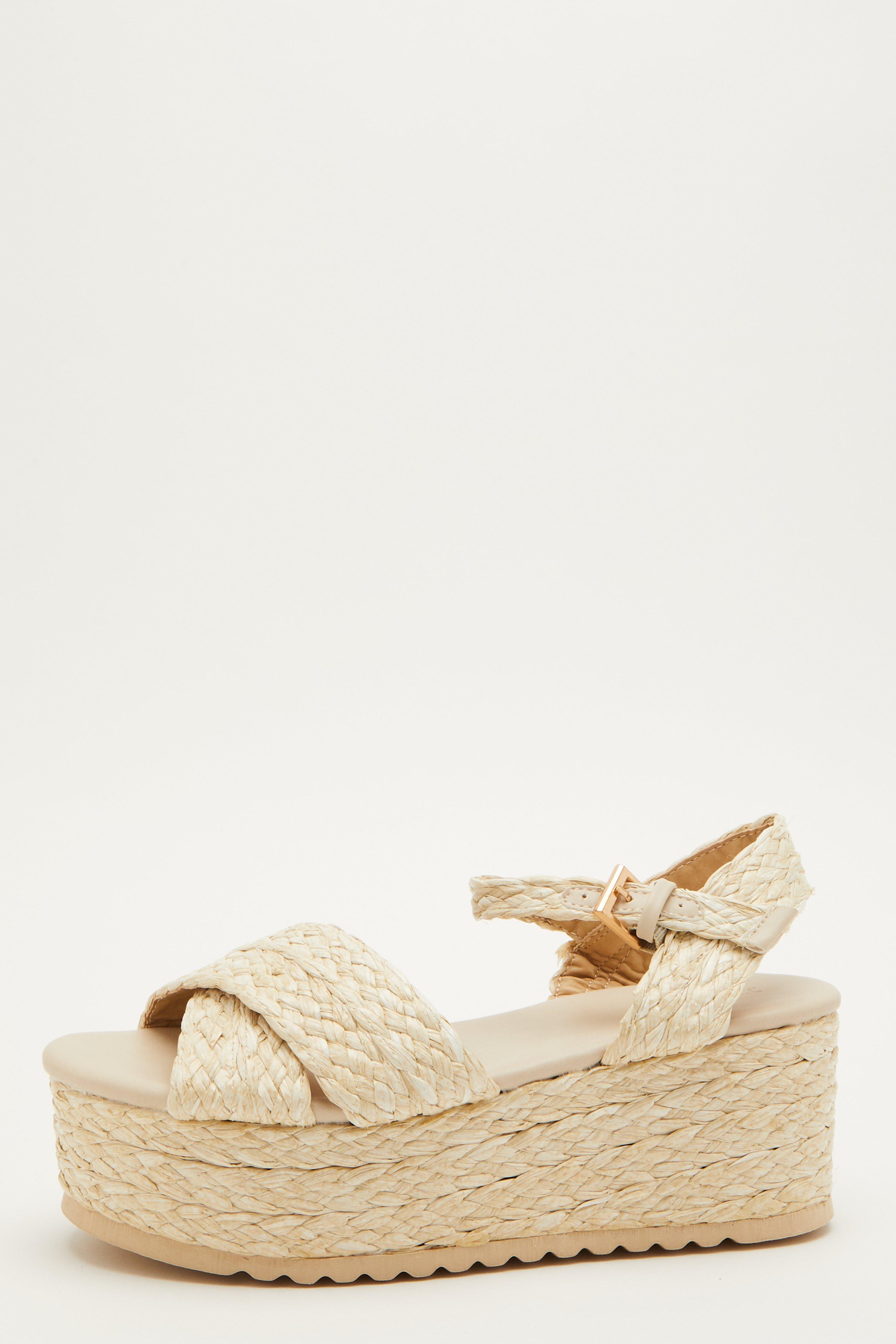 Nude Woven Wedge Sandals - Quiz Clothing