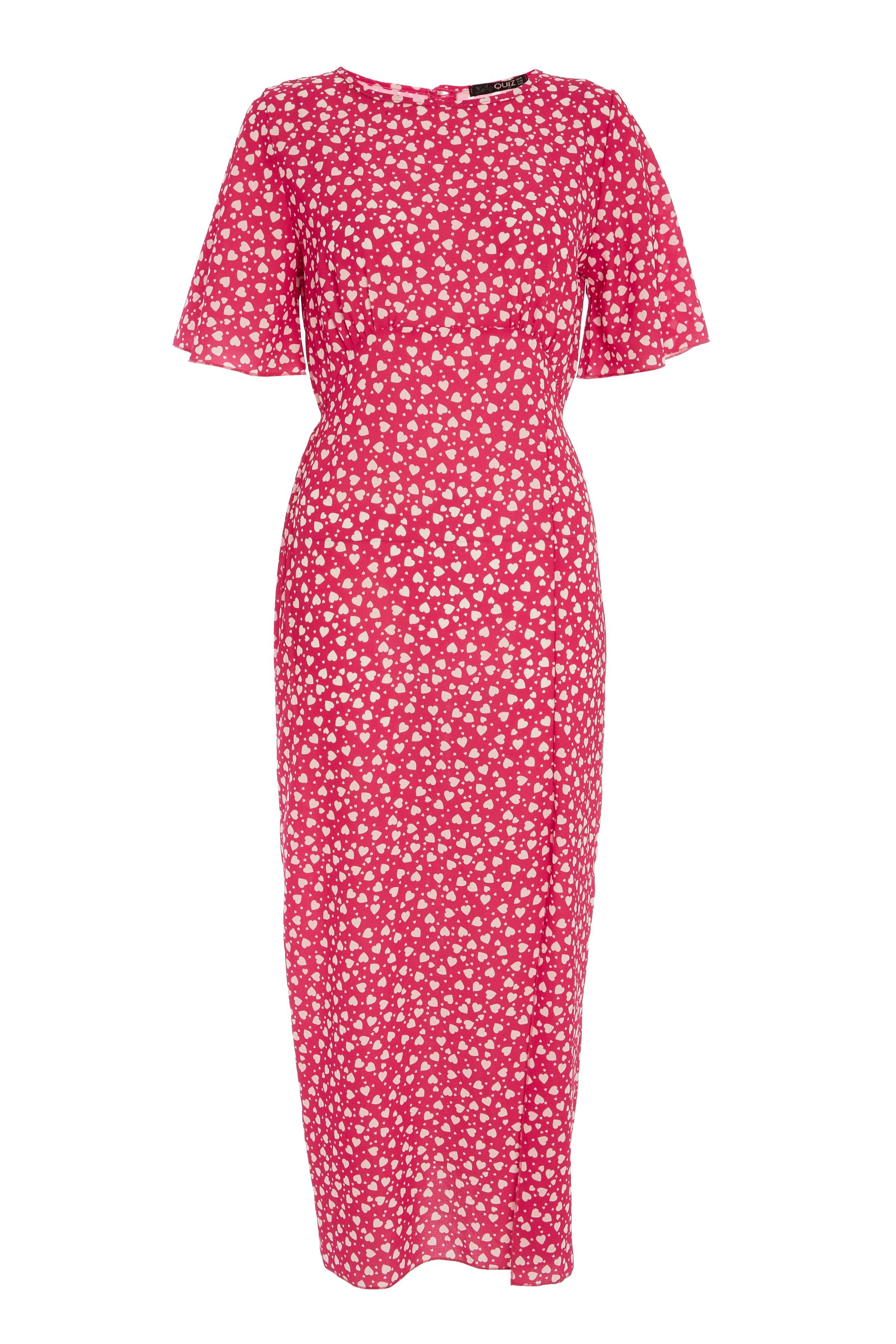 Pink Heart Print Midi Dress - Quiz Clothing