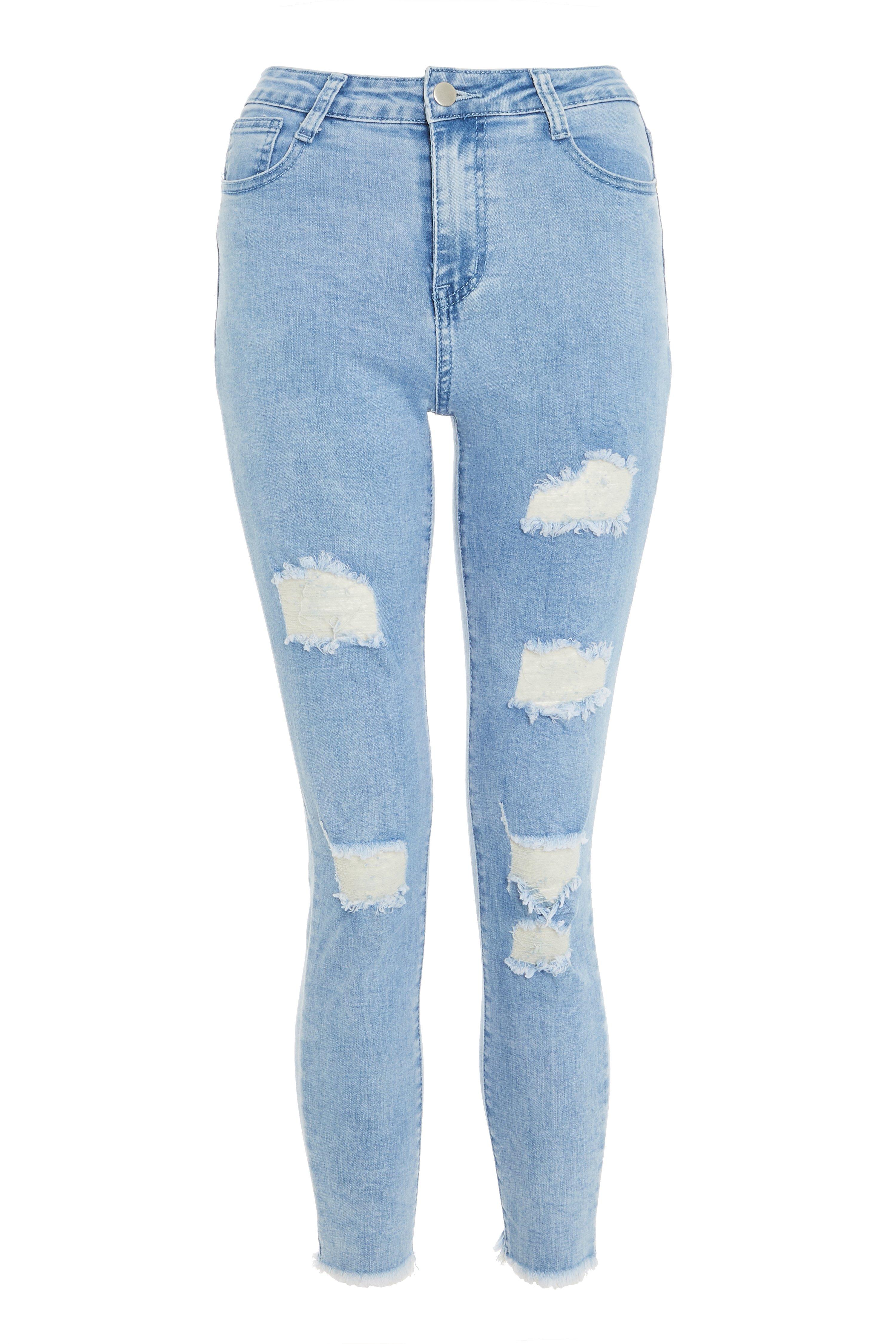 Petite Blue Ripped Skinny Jeans - Quiz Clothing