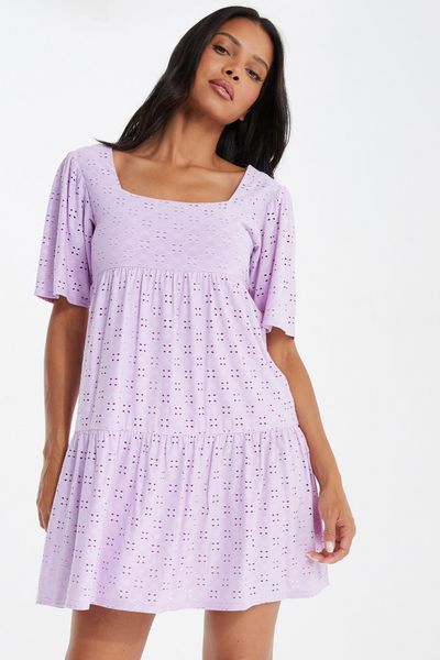 Lilac Puff Sleeve Smock Dress