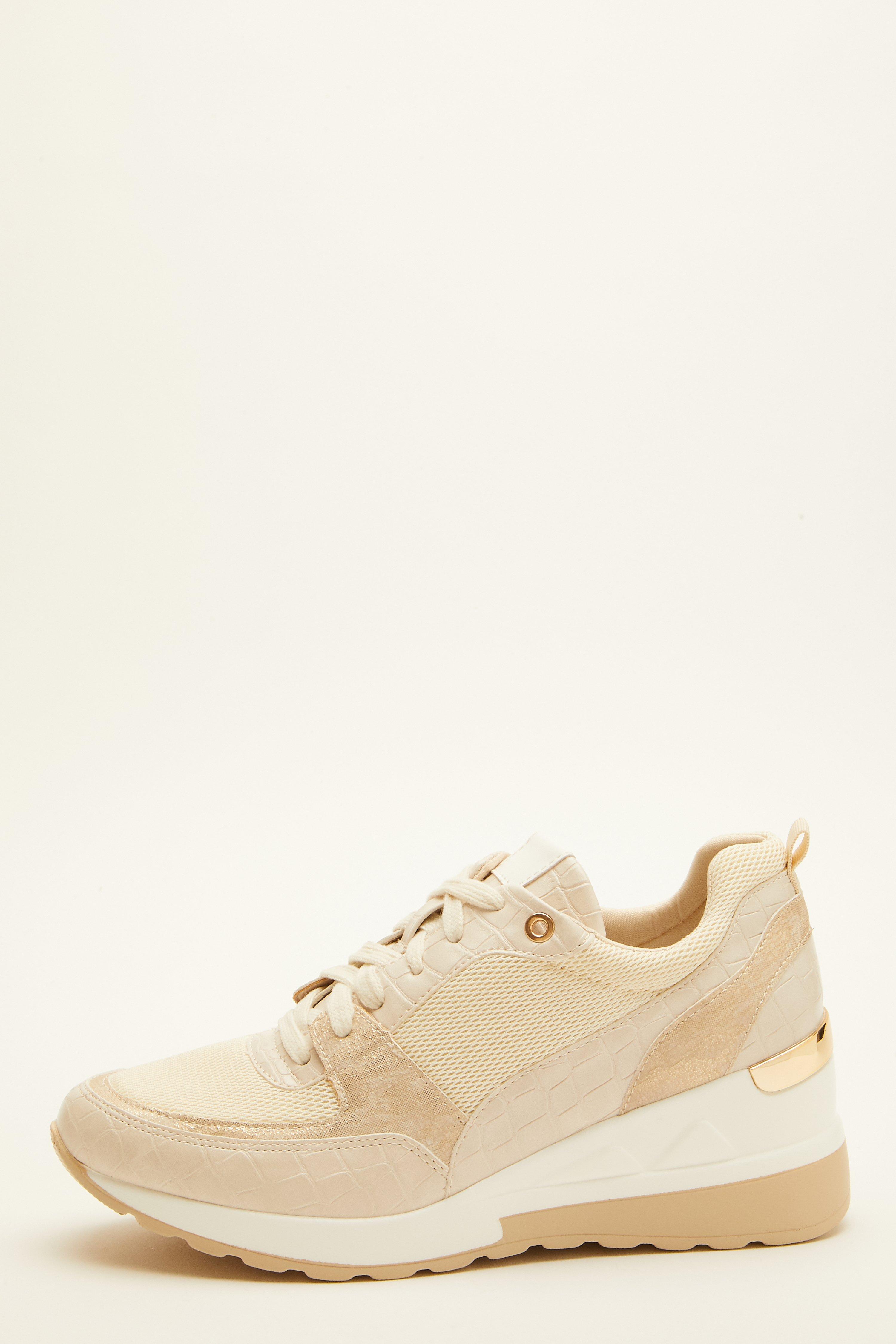 Nude Faux Leather Wedge Trainer - Quiz Clothing