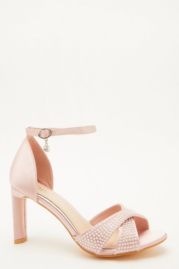 Wide Fit Pink Diamante Heeled Sandal