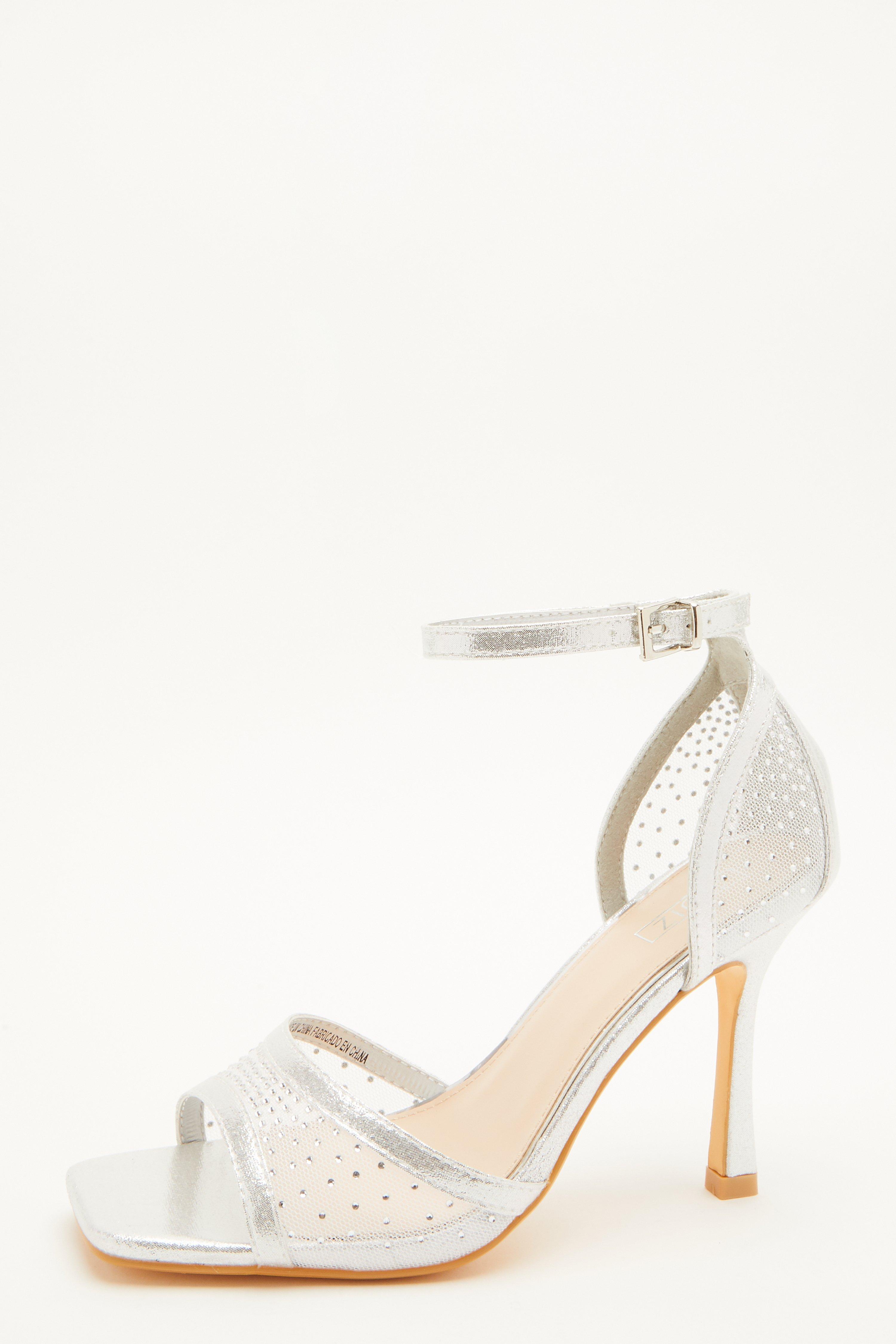 Silver Shimmer Heeled Sandals - Quiz Clothing