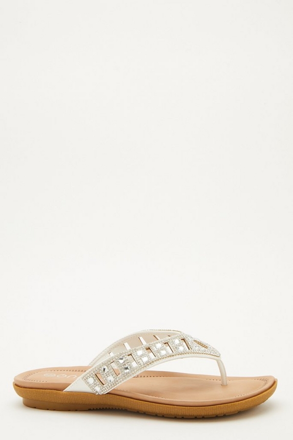 Comfort Wide Fit White Embellished Sandals