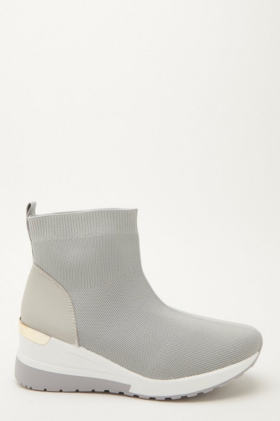 Grey Knit Wedge Sock Trainer