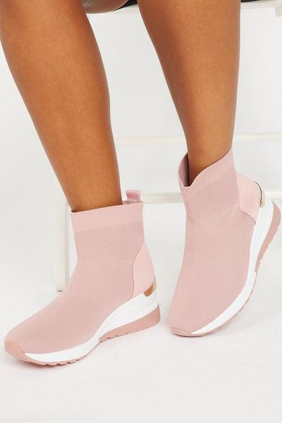 Pink Knit Wedge Sock Trainer