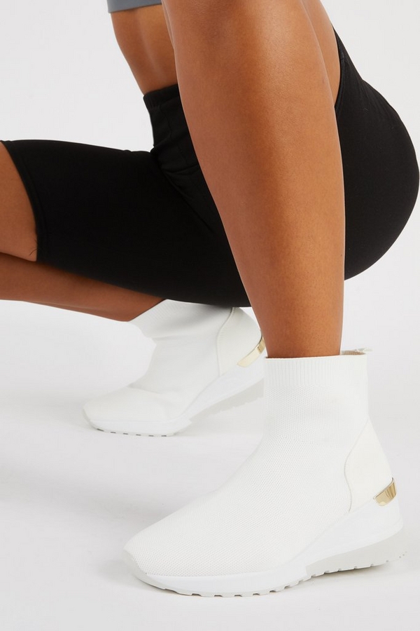 White Knit Wedge Sock Trainer