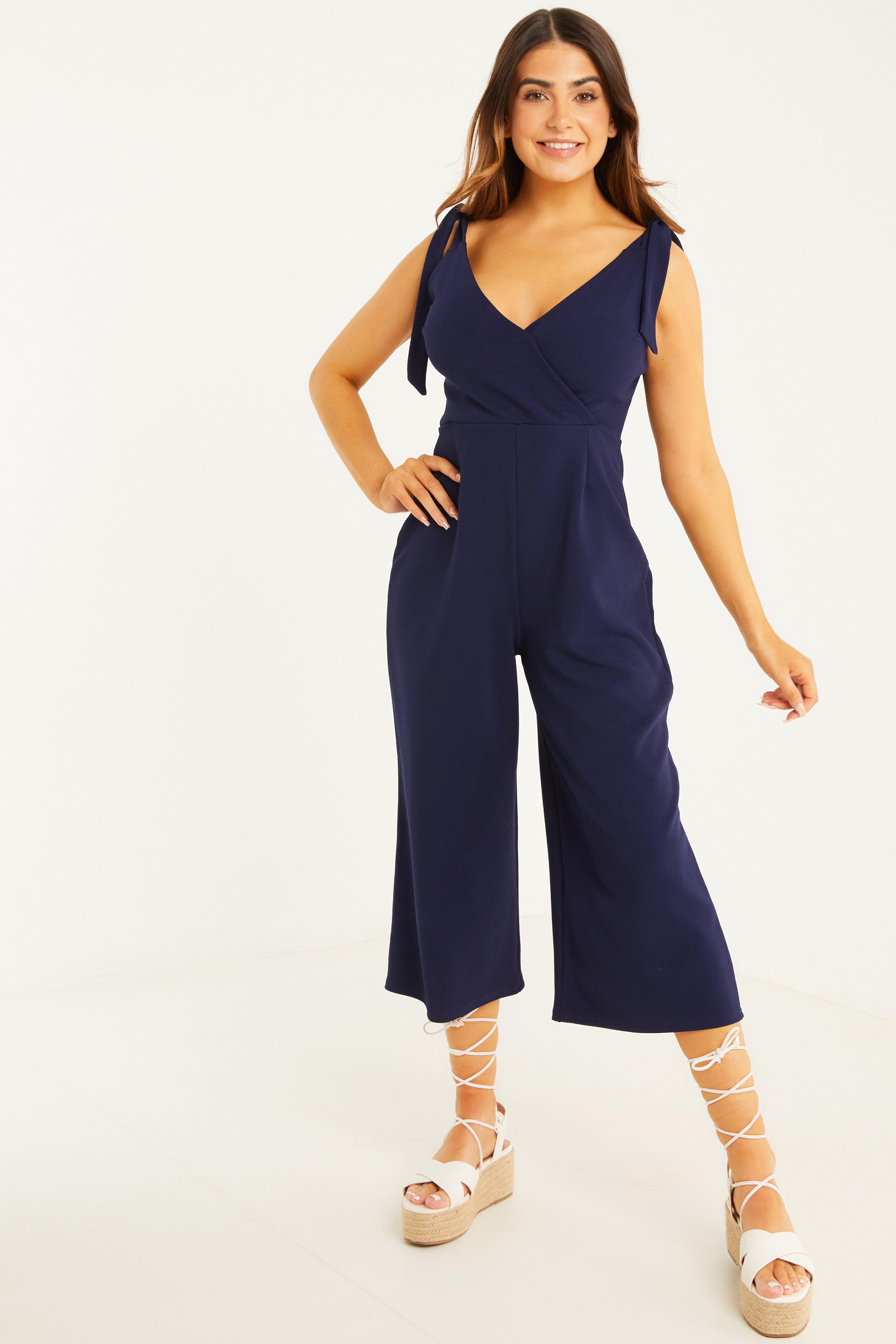 Petite Navy Wrap Culotte Jumpsuit - Quiz Clothing