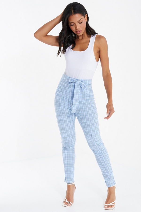 Blue Gingham Tapered Trousers