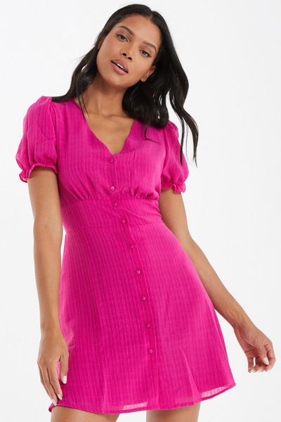 Pink Check Button Up Mini Dress