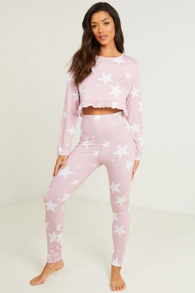 Pink Star Print Long Pyjama Set