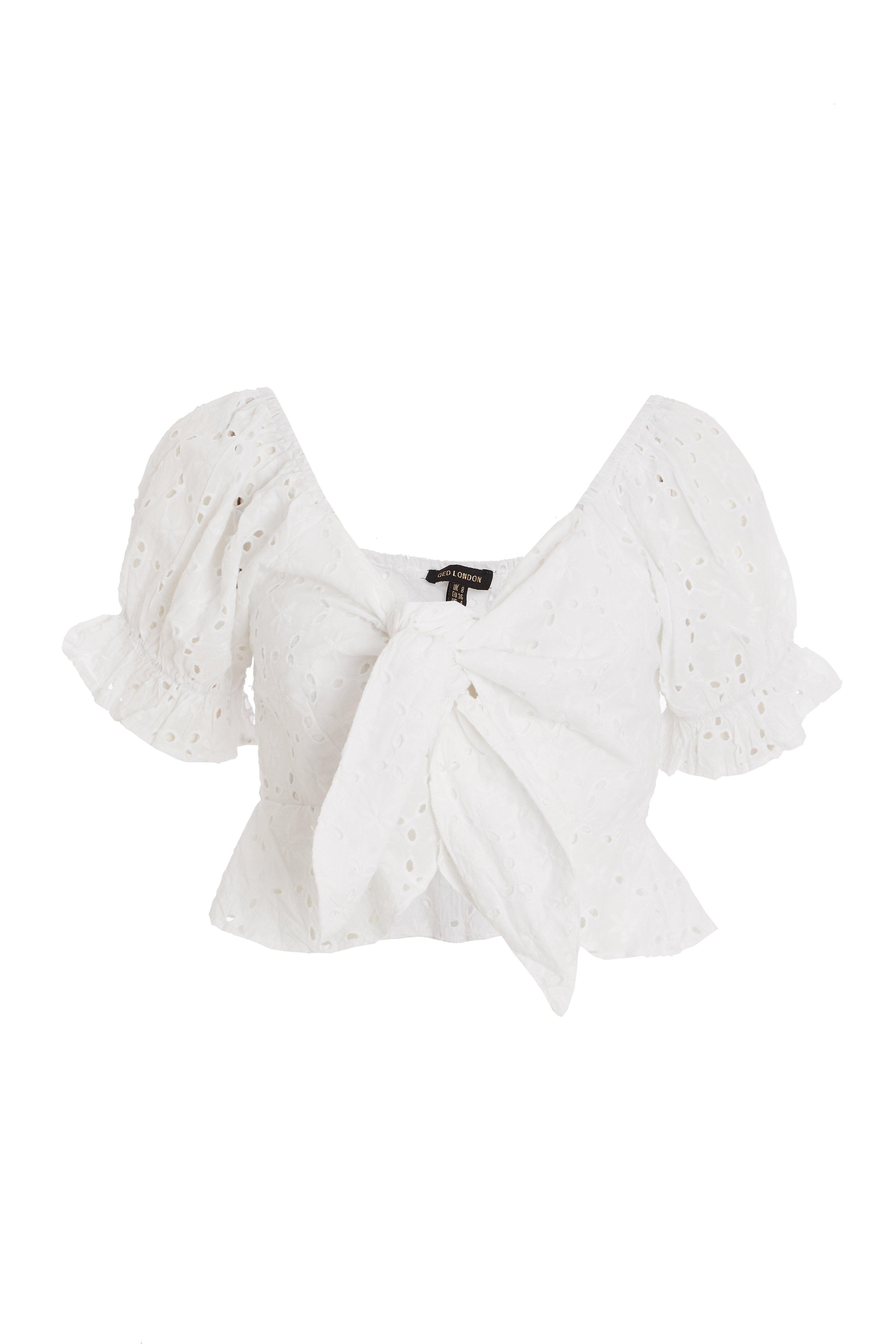 White Broderie Frill Crop Top - Quiz Clothing